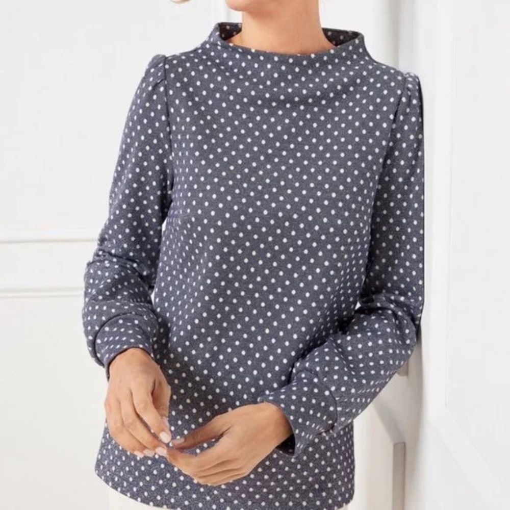 NWT Talbots Funnel Neck Top Sparkle Dot Jacquard Top Size XL